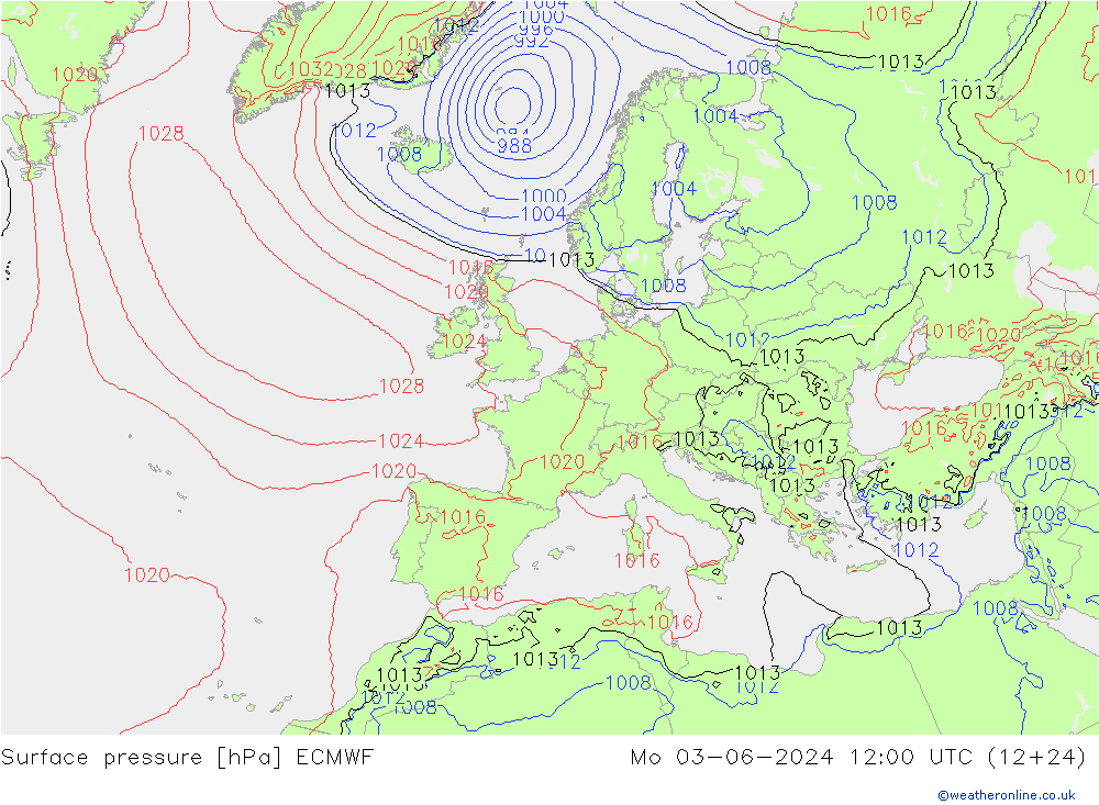 Bodendruck ECMWF Mo 03.06.2024 12 UTC