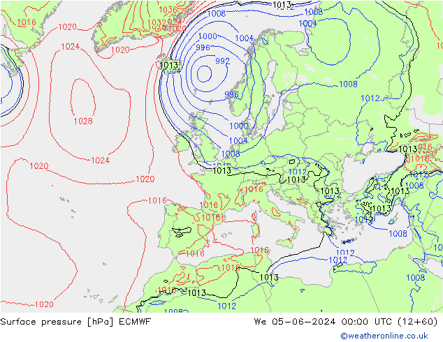 Pressione al suolo ECMWF mer 05.06.2024 00 UTC