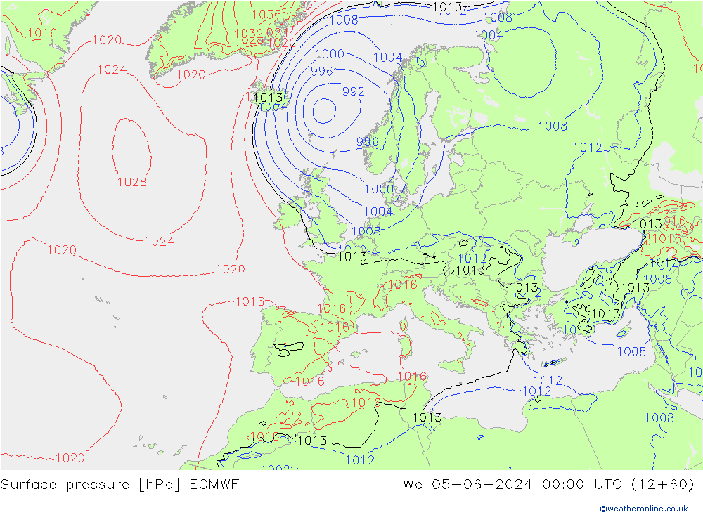 Surface pressure ECMWF We 05.06.2024 00 UTC