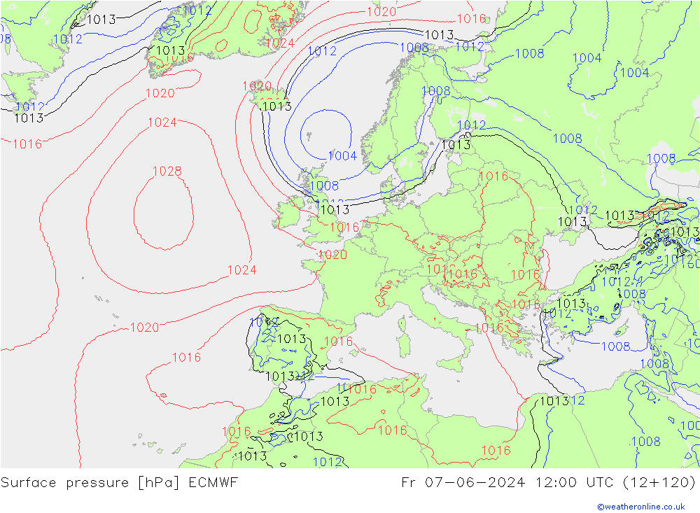 Bodendruck ECMWF Fr 07.06.2024 12 UTC