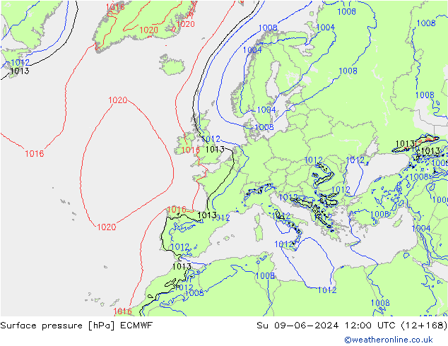 pressão do solo ECMWF Dom 09.06.2024 12 UTC