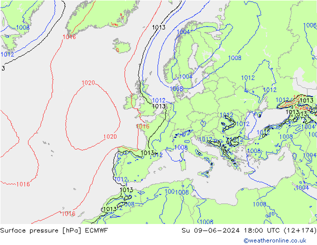 pressão do solo ECMWF Dom 09.06.2024 18 UTC