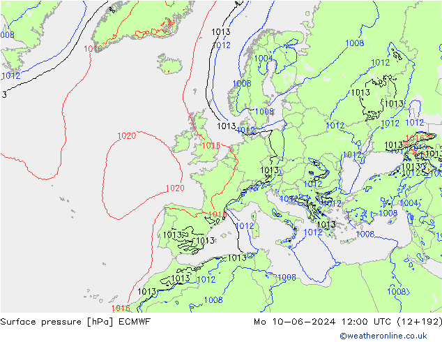 pressão do solo ECMWF Seg 10.06.2024 12 UTC