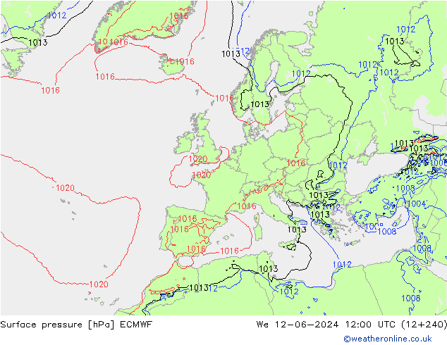 Presión superficial ECMWF mié 12.06.2024 12 UTC
