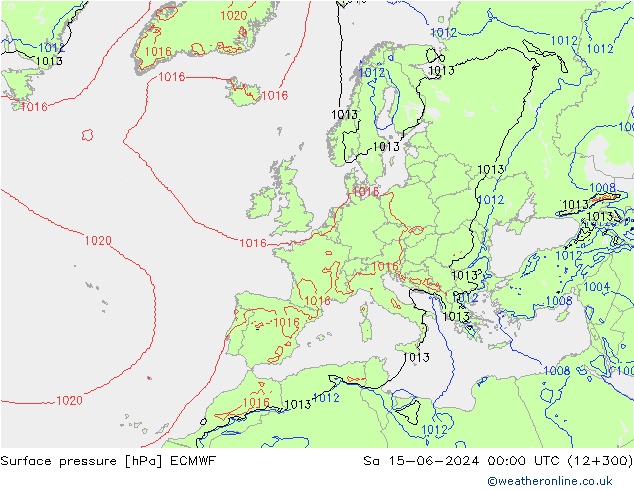 Pressione al suolo ECMWF sab 15.06.2024 00 UTC