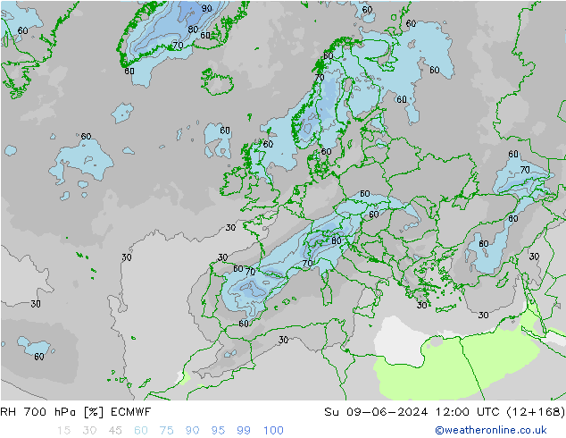 RH 700 hPa ECMWF Ne 09.06.2024 12 UTC