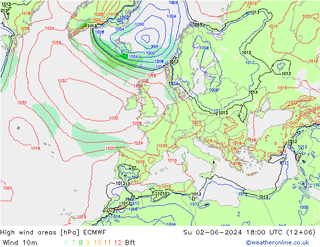 High wind areas ECMWF dom 02.06.2024 18 UTC