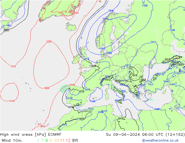 High wind areas ECMWF Dom 09.06.2024 06 UTC