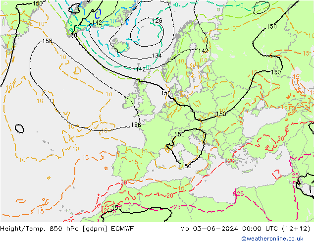 Height/Temp. 850 hPa ECMWF lun 03.06.2024 00 UTC