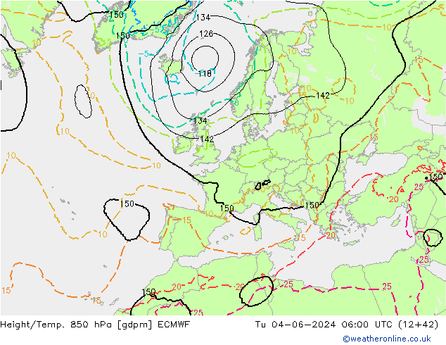 Height/Temp. 850 гПа ECMWF вт 04.06.2024 06 UTC