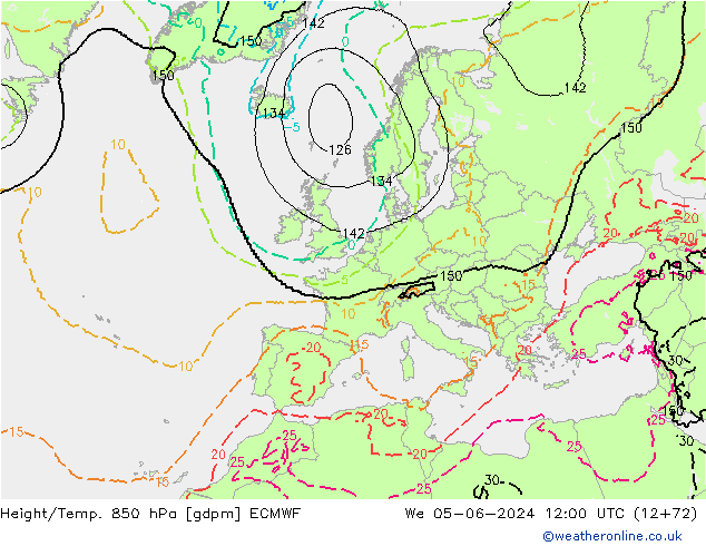 Height/Temp. 850 hPa ECMWF St 05.06.2024 12 UTC