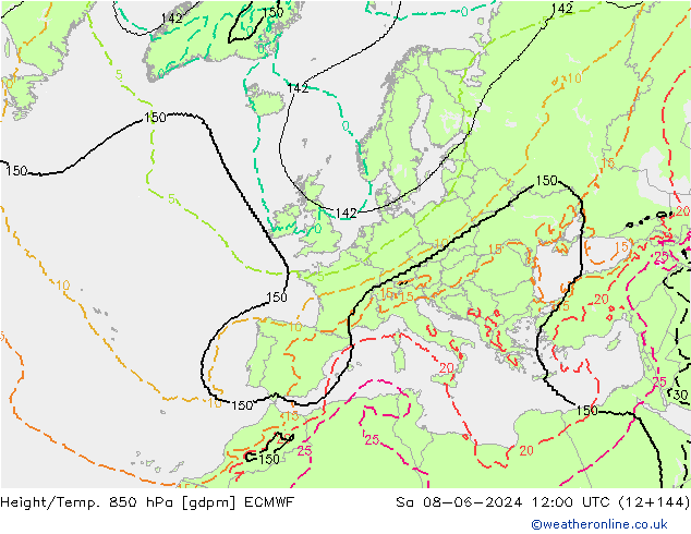 Height/Temp. 850 hPa ECMWF Sáb 08.06.2024 12 UTC