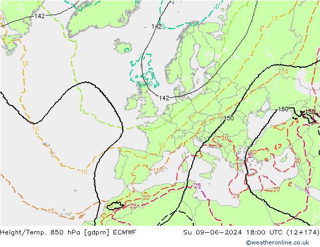 Height/Temp. 850 hPa ECMWF Su 09.06.2024 18 UTC