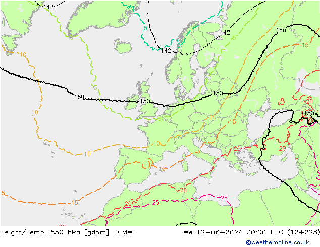 Yükseklik/Sıc. 850 hPa ECMWF Çar 12.06.2024 00 UTC