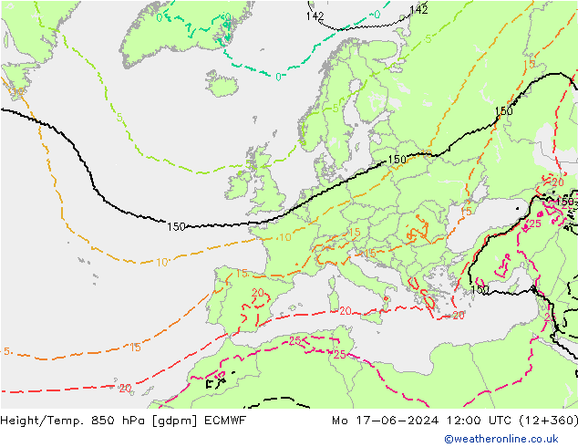 Hoogte/Temp. 850 hPa ECMWF ma 17.06.2024 12 UTC