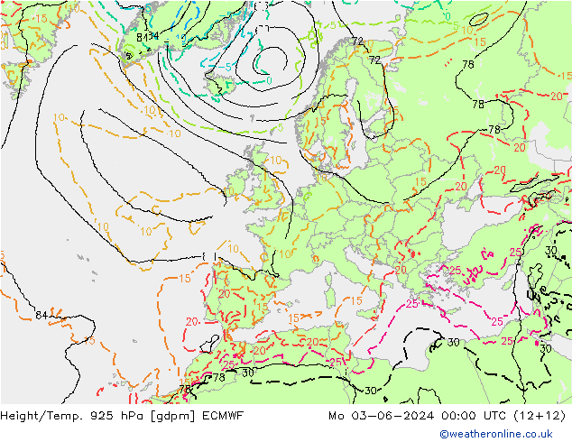 Height/Temp. 925 hPa ECMWF Po 03.06.2024 00 UTC