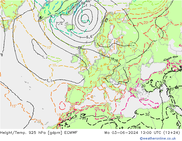 Height/Temp. 925 hPa ECMWF Po 03.06.2024 12 UTC
