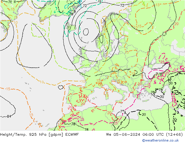Yükseklik/Sıc. 925 hPa ECMWF Çar 05.06.2024 06 UTC