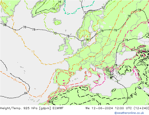 Geop./Temp. 925 hPa ECMWF mié 12.06.2024 12 UTC