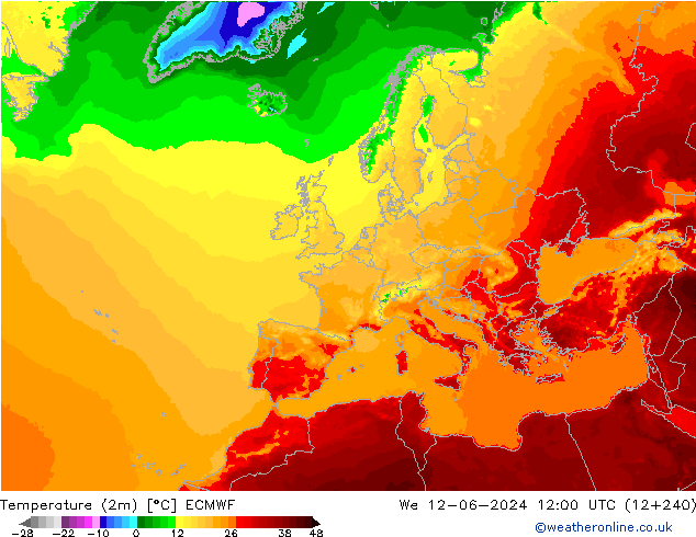 Sıcaklık Haritası (2m) ECMWF Çar 12.06.2024 12 UTC