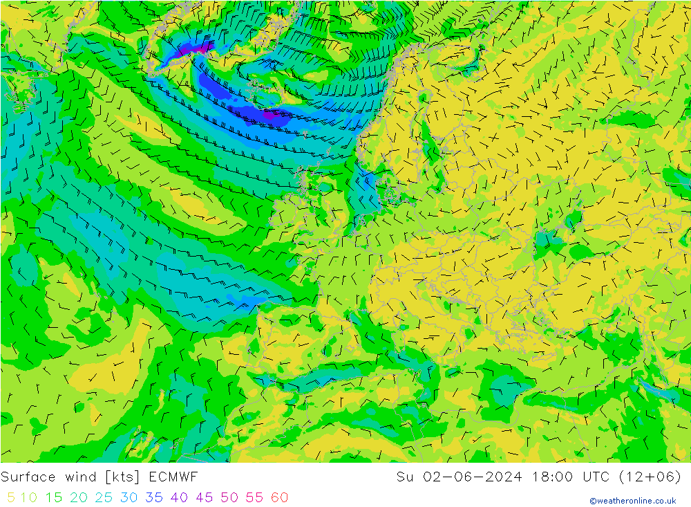 ветер 10 m ECMWF Вс 02.06.2024 18 UTC