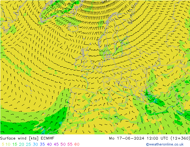 Surface wind ECMWF Po 17.06.2024 12 UTC