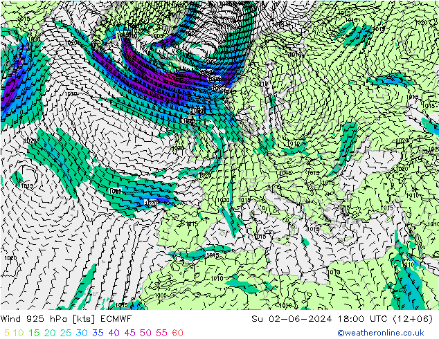 Vent 925 hPa ECMWF dim 02.06.2024 18 UTC