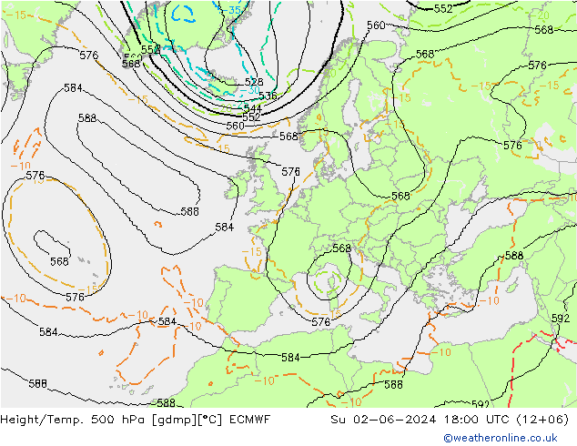 Height/Temp. 500 hPa ECMWF nie. 02.06.2024 18 UTC