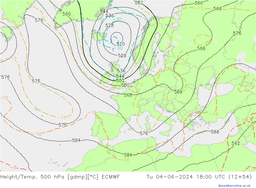 Height/Temp. 500 гПа ECMWF вт 04.06.2024 18 UTC