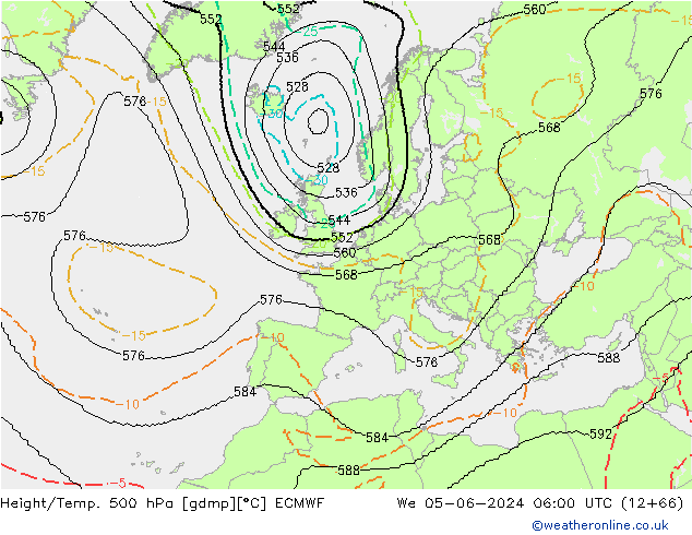 Yükseklik/Sıc. 500 hPa ECMWF Çar 05.06.2024 06 UTC