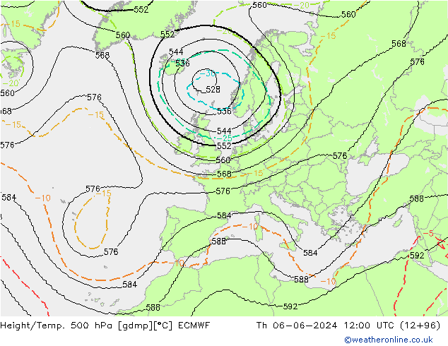 Height/Temp. 500 hPa ECMWF Th 06.06.2024 12 UTC