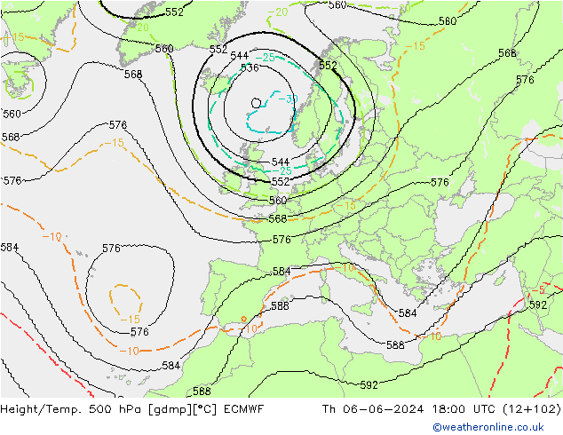 Height/Temp. 500 hPa ECMWF Th 06.06.2024 18 UTC