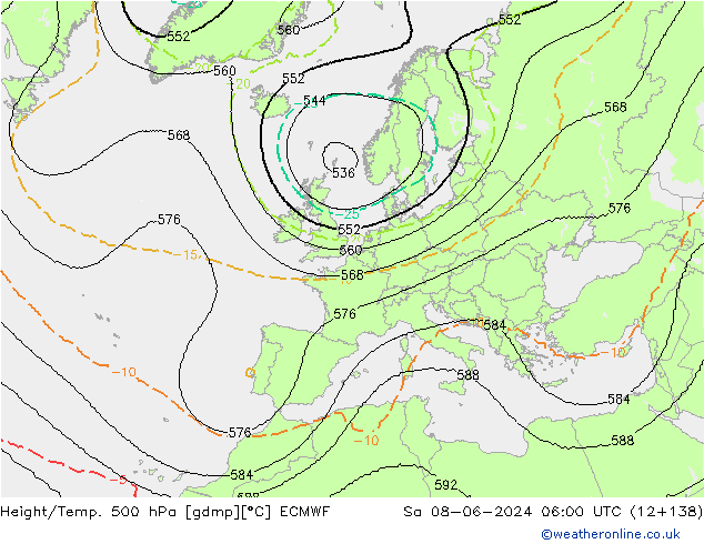 Height/Temp. 500 hPa ECMWF so. 08.06.2024 06 UTC