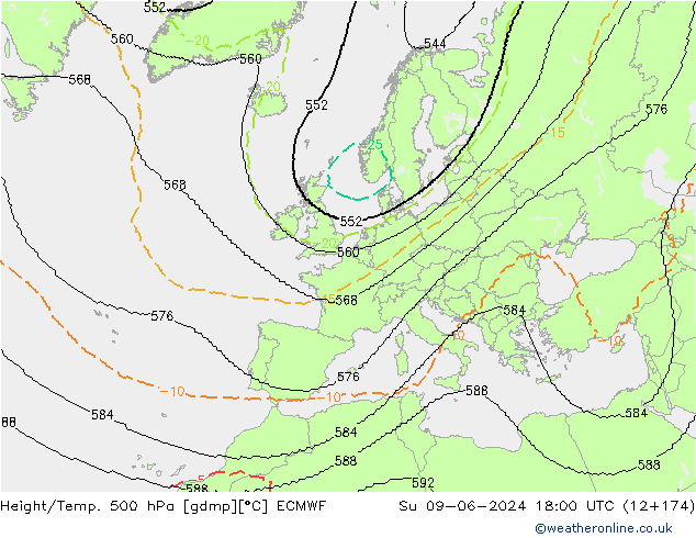 Yükseklik/Sıc. 500 hPa ECMWF Paz 09.06.2024 18 UTC