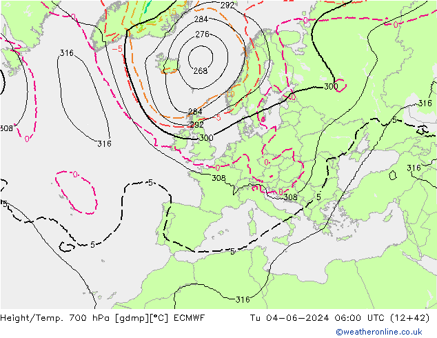 Height/Temp. 700 гПа ECMWF вт 04.06.2024 06 UTC