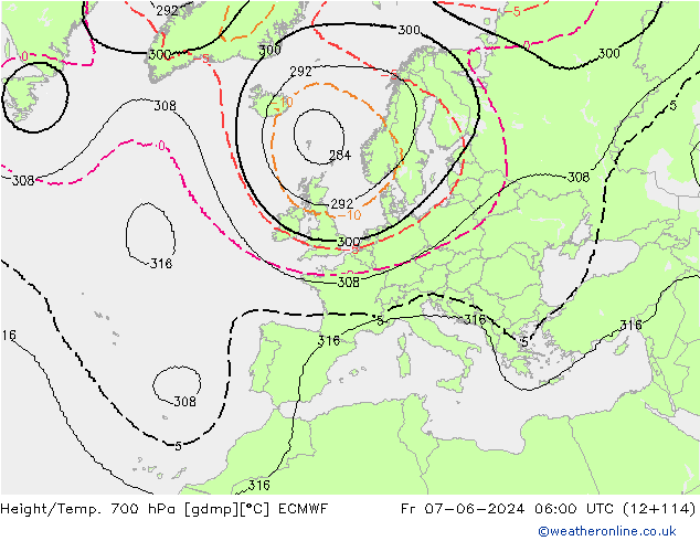 Géop./Temp. 700 hPa ECMWF ven 07.06.2024 06 UTC