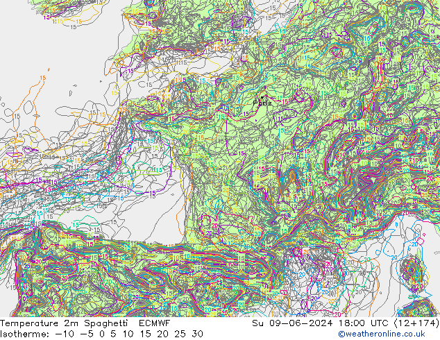 Temperaturkarte Spaghetti ECMWF So 09.06.2024 18 UTC