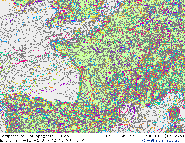 карта температуры Spaghetti ECMWF пт 14.06.2024 00 UTC