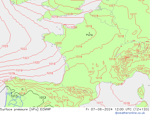 Surface pressure ECMWF Fr 07.06.2024 12 UTC