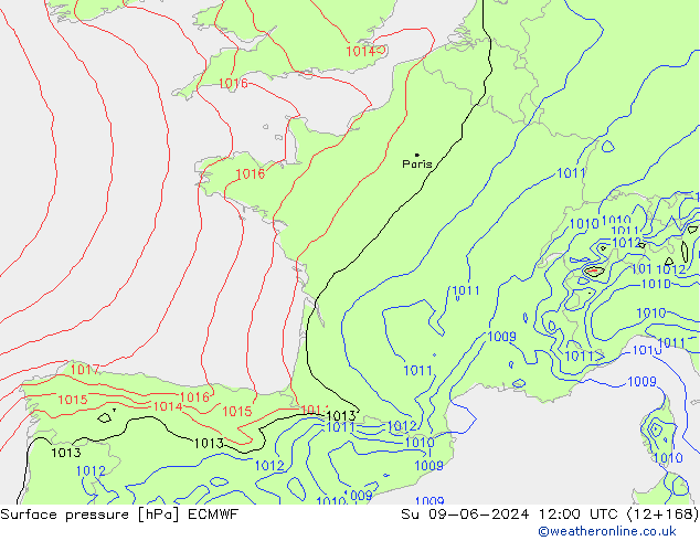 pressão do solo ECMWF Dom 09.06.2024 12 UTC