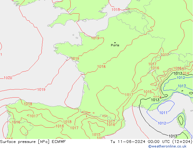 Pressione al suolo ECMWF mar 11.06.2024 00 UTC