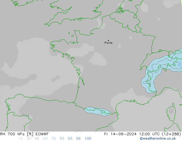 RH 700 hPa ECMWF Sex 14.06.2024 12 UTC