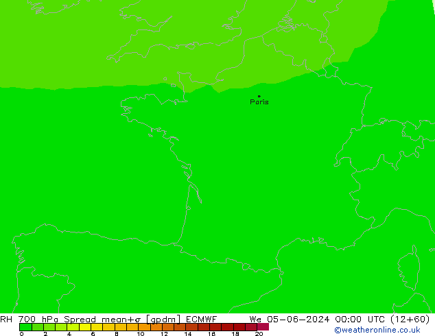 Humidité rel. 700 hPa Spread ECMWF mer 05.06.2024 00 UTC