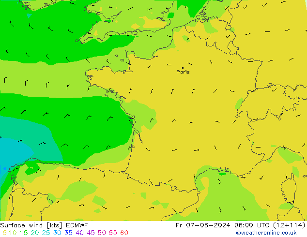 Bodenwind ECMWF Fr 07.06.2024 06 UTC