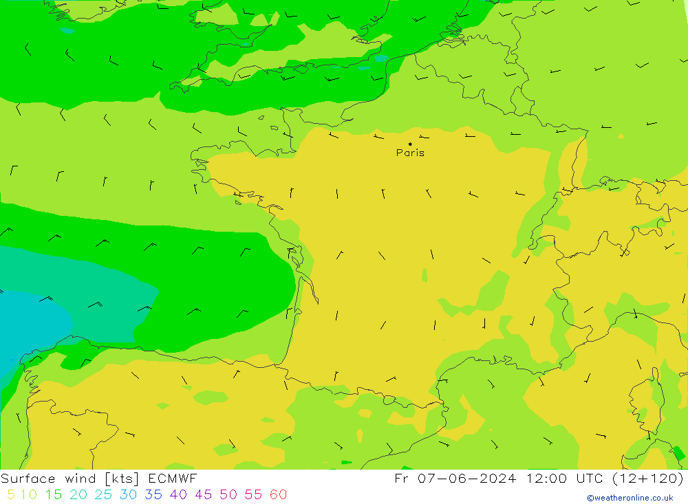 Vent 10 m ECMWF ven 07.06.2024 12 UTC