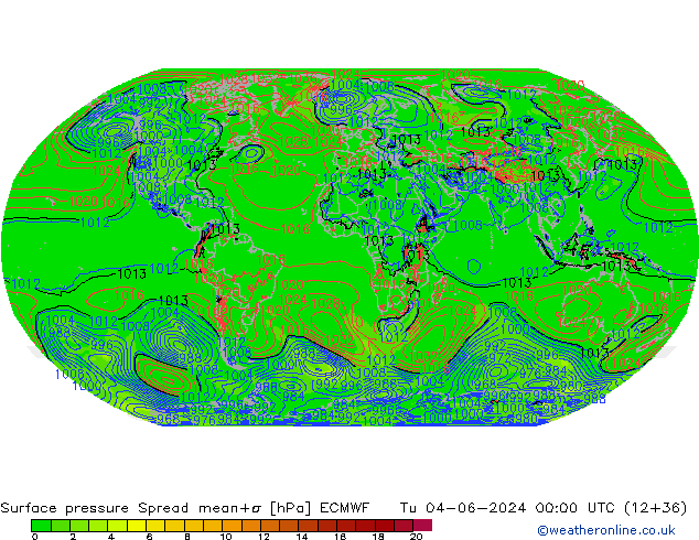 pressão do solo Spread ECMWF Ter 04.06.2024 00 UTC