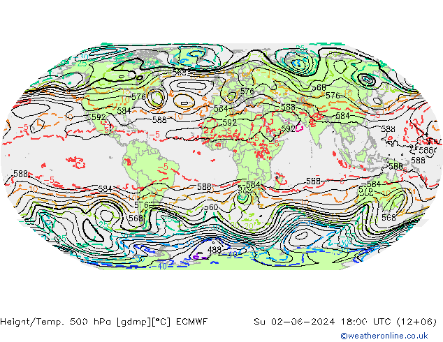 Height/Temp. 500 hPa ECMWF 星期日 02.06.2024 18 UTC