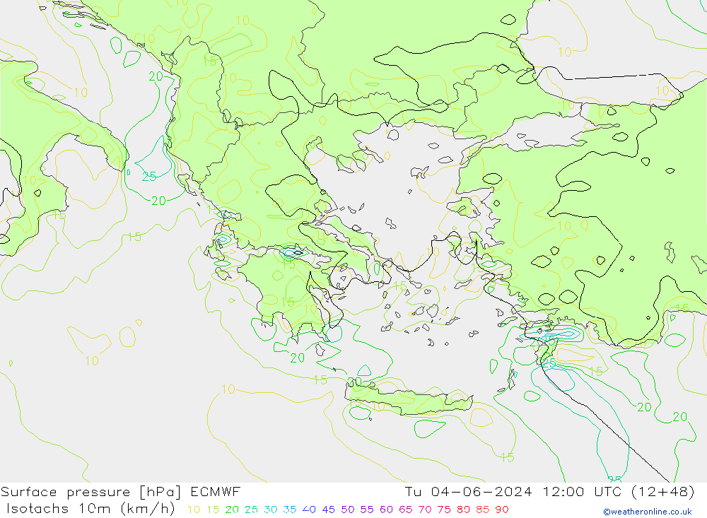 Eşrüzgar Hızları (km/sa) ECMWF Sa 04.06.2024 12 UTC