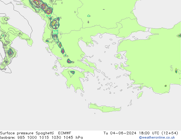 Surface pressure Spaghetti ECMWF Tu 04.06.2024 18 UTC