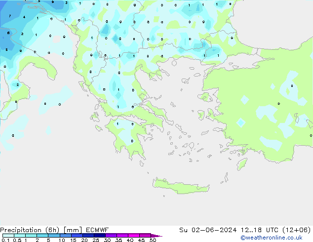 Nied. akkumuliert (6Std) ECMWF So 02.06.2024 18 UTC